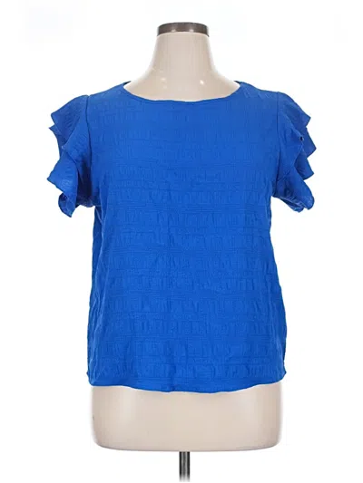 Pre-owned Shein Short Sleeve Top Blue Ruffles Neckline Tops