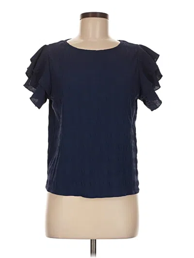 Pre-owned Shein Short Sleeve Top Blue Ruffles Neckline Tops
