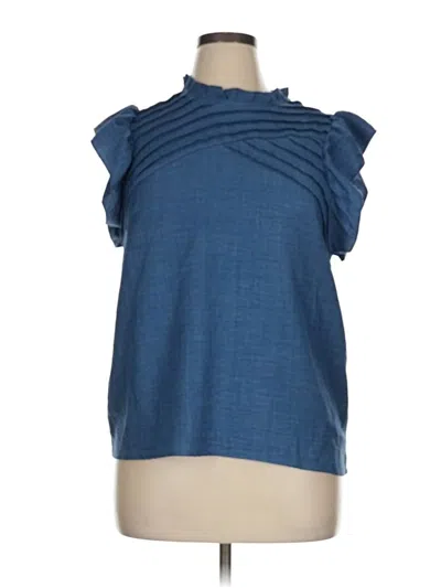 Pre-owned Shein Short Sleeve Top Blue Ruffles Neckline Tops