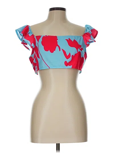 Pre-owned Shein Short Sleeve Top Blue Strapless Neckline Tops
