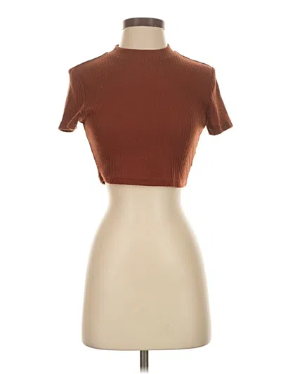 Pre-owned Shein Short Sleeve Top Brown Mock Neckline Tops