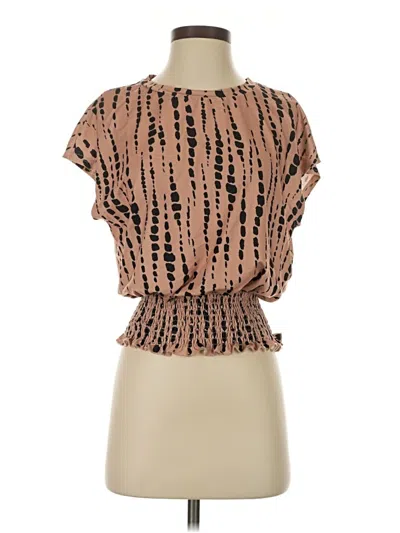 Pre-owned Shein Short Sleeve Top Brown Ruffles Neckline Tops
