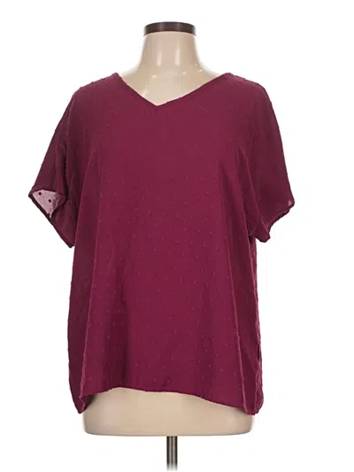 Pre-owned Shein Short Sleeve Top Burgundy V Neck Tops
