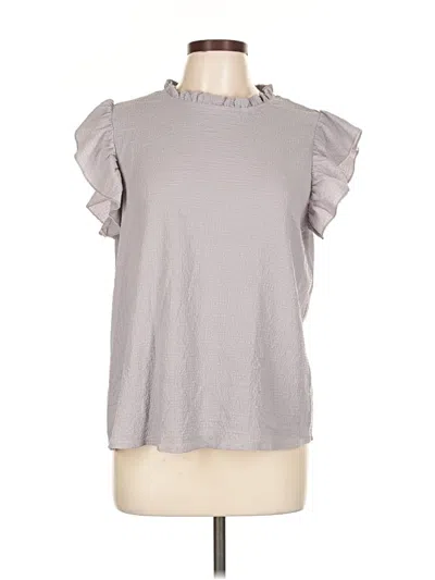 Pre-owned Shein Short Sleeve Top Gray Ruffles Neckline Tops