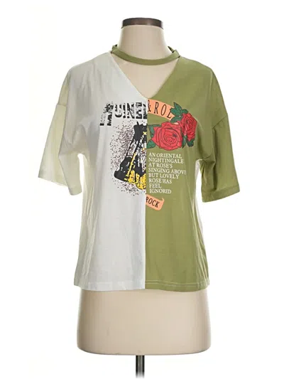 Pre-owned Shein Short Sleeve Top Green Graphic Pattern Crew Neck Tops