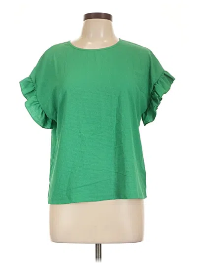 Pre-owned Shein Short Sleeve Top Green Ruffles Neckline Tops