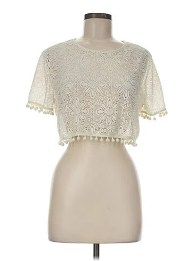 Pre-owned Shein Short Sleeve Top Ivory Mock Neckline Tops