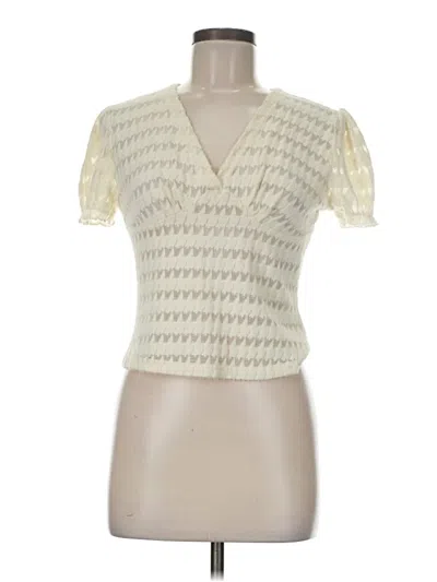 Pre-owned Shein Short Sleeve Top Ivory Plunge Neckline Tops In White