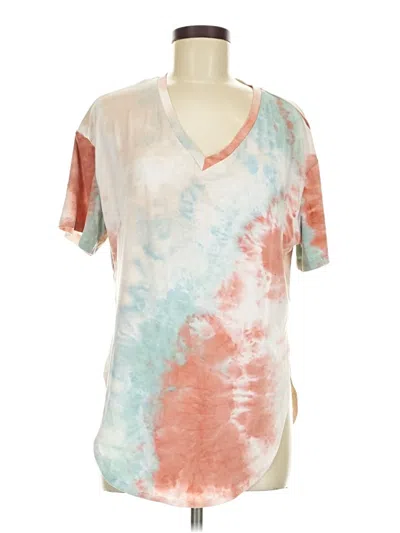Pre-owned Shein Short Sleeve Top Orange Tie-dye Pattern V-neck Tops