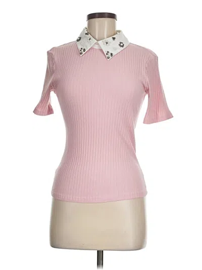 Pre-owned Shein Short Sleeve Top Pink Collared Neckline Tops