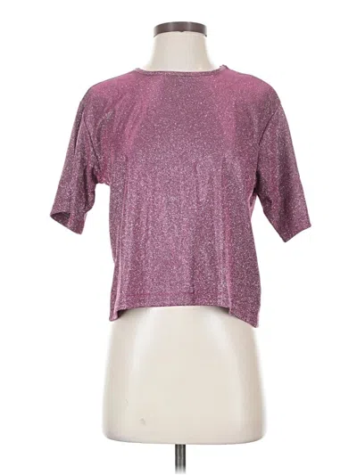 Shein Short Sleeve Top Pink Metallic Pattern Mock Neckline Tops