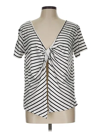 Pre-owned Shein Short Sleeve Top Silver Stripes Pattern Plunge Neckline Tops