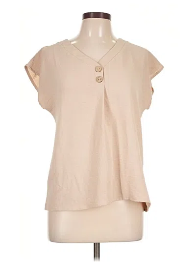 Pre-owned Shein Short Sleeve Top Tan Keyhole Neckline Tops