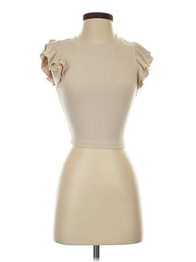 Pre-owned Shein Short Sleeve Top Tan Ruffles Neckline Tops