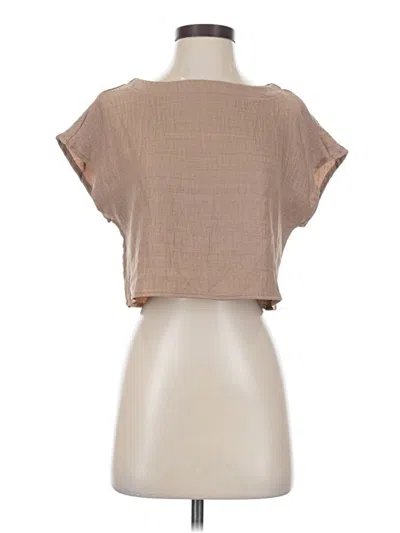 Pre-owned Shein Short Sleeve Top Tan Square Neckline Tops In Brown