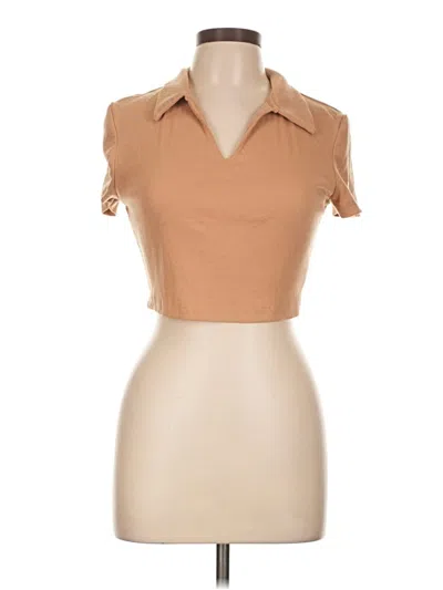 Pre-owned Shein Short Sleeve Top Tan Sweetheart Neckline Tops In Brown