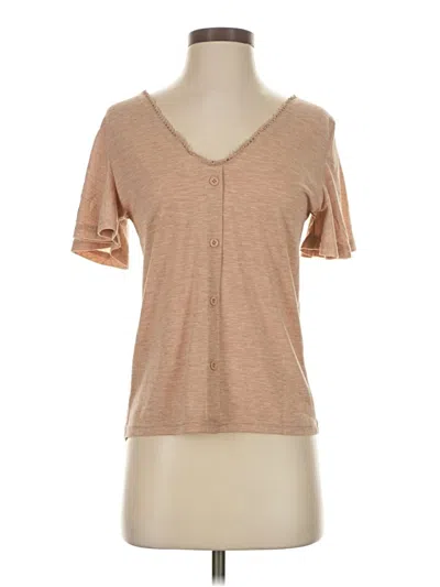 Pre-owned Shein Short Sleeve Top Tan V-neck Tops In Brown