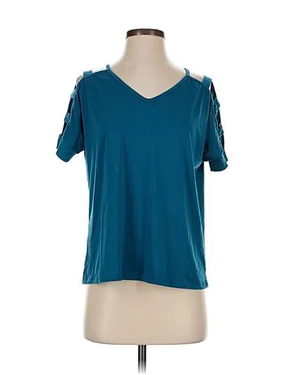 Pre-owned Shein Short Sleeve Top Teal Cold Shoulder Neckline Tops In Blue