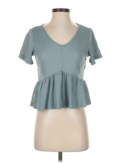 Pre-owned Shein Short Sleeve Top Teal Sweetheart Neckline Tops In Blue