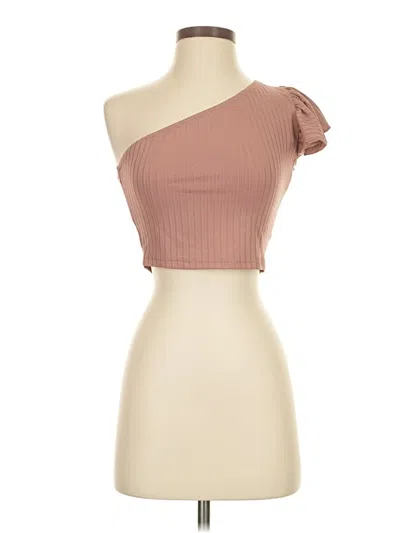 Pre-owned Shein Sleeveless Top Tan One Shoulder Neckline Tops In Brown