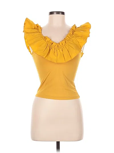 Pre-owned Shein Sleeveless Top Yellow Ruffles Neckline Tops