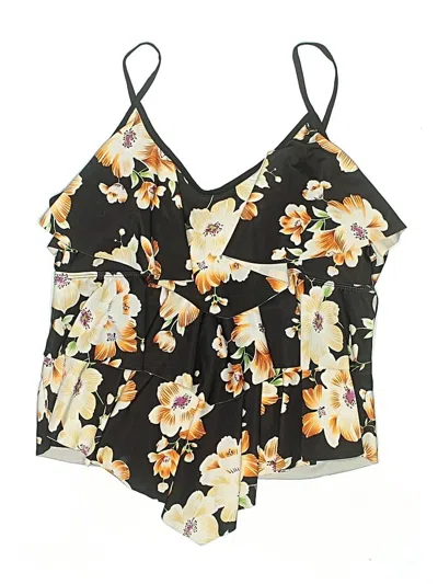Pre-owned Shein Swimsuit Top Black Floral Pattern Swimwear