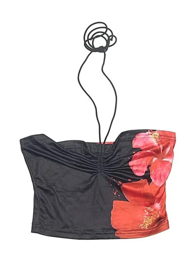 Pre-owned Shein Swimsuit Top Black Floral Pattern Swimwear