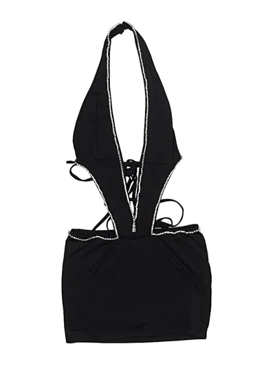 Pre-owned Shein Swimsuit Top Black Solid Pattern Swimwear