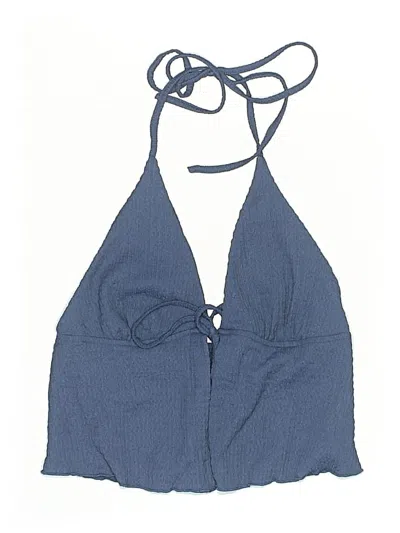 Pre-owned Shein Swimsuit Top Blue Solid Pattern Swimwear
