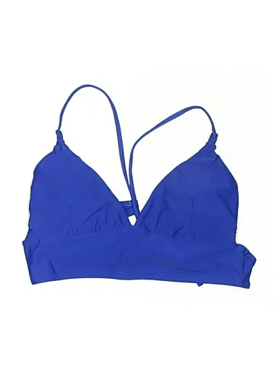 Pre-owned Shein Swimsuit Top Blue Solid Pattern Swimwear