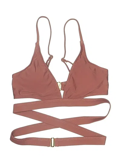Pre-owned Shein Swimsuit Top Brown Solid Pattern Swimwear