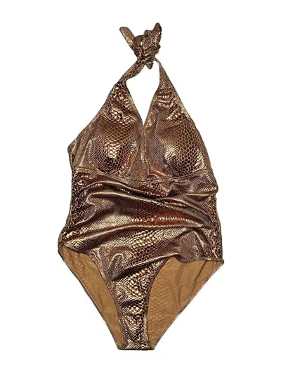 Pre-owned Shein Swimsuit Top Gold Animal Print Pattern Swimwear