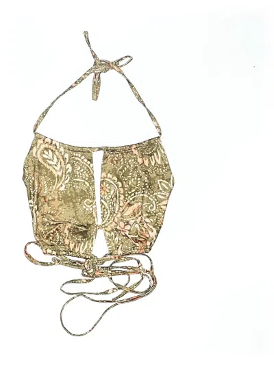 Pre-owned Shein Swimsuit Top Gold Paisley Pattern Swimwear