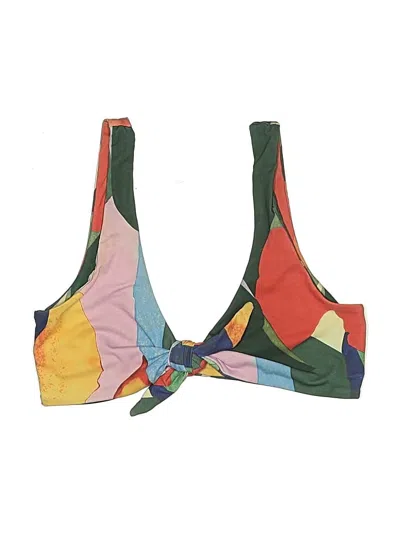 Pre-owned Shein Swimsuit Top Green Graphic Pattern Swimwear