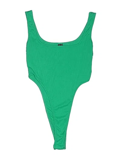Pre-owned Shein Swimsuit Top Green Solid Pattern Swimwear