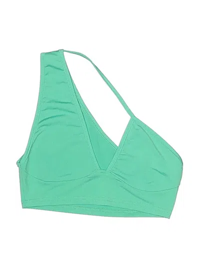 Pre-owned Shein Swimsuit Top Green Solid Pattern Swimwear