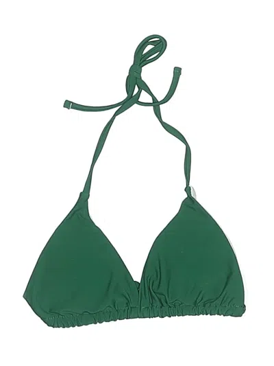 Pre-owned Shein Swimsuit Top Green Solid Pattern Swimwear