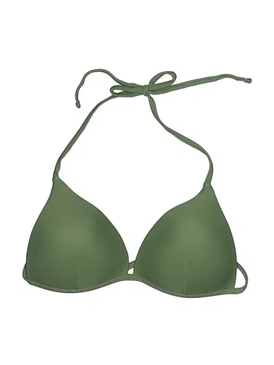 Pre-owned Shein Swimsuit Top Green Solid Pattern Swimwear