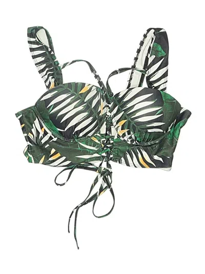 Pre-owned Shein Swimsuit Top Green Tropical Pattern Swimwear