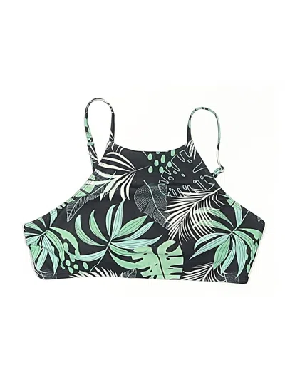 Pre-owned Shein Swimsuit Top Green Tropical Pattern Swimwear