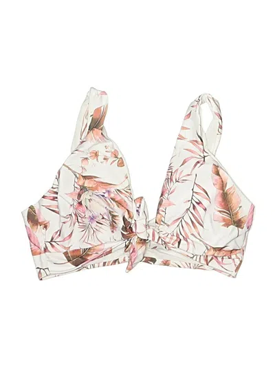 Pre-owned Shein Swimsuit Top Ivory Floral Pattern Swimwear In White