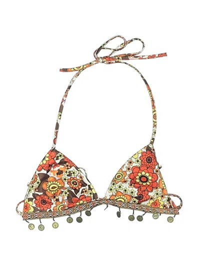 Pre-owned Shein Swimsuit Top Orange Floral Pattern Swimwear