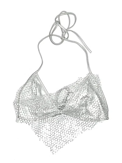 Pre-owned Shein Swimsuit Top Silver Metallic Pattern Swimwear
