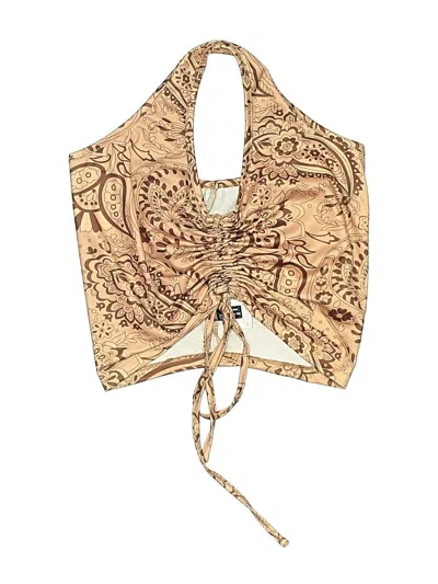 Pre-owned Shein Swimsuit Top Tan Paisley Pattern Swimwear In Brown