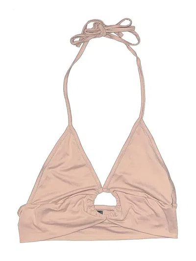 Pre-owned Shein Swimsuit Top Tan Solid Pattern Swimwear In Brown