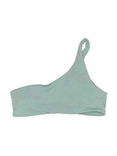 Pre-owned Shein Swimsuit Top Teal Solid Pattern Swimwear In Blue