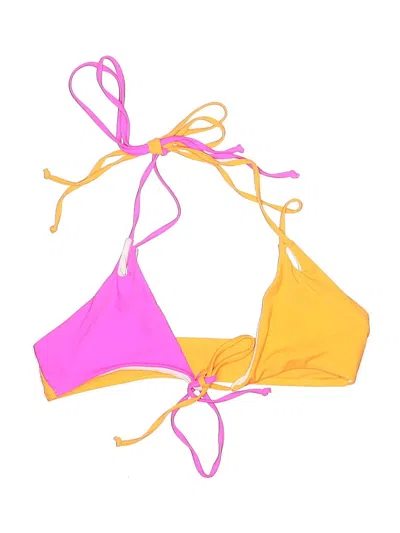 Pre-owned Shein Swimsuit Top Yellow Color Block Pattern Swimwear