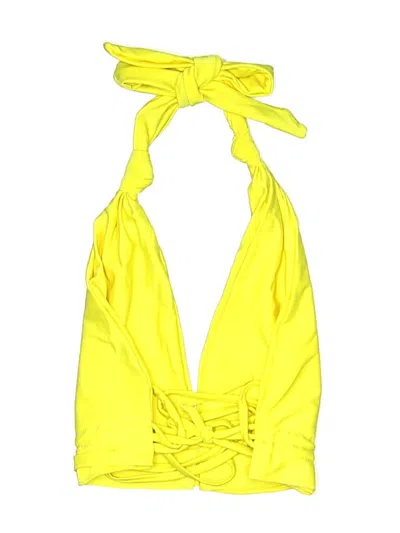 Pre-owned Shein Swimsuit Top Yellow Solid Pattern Swimwear