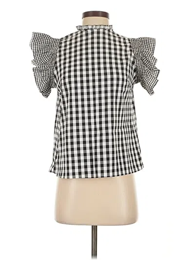Pre-owned Shein Tank Top Black Checkered/gingham Pattern Ruffles Neckline Tops