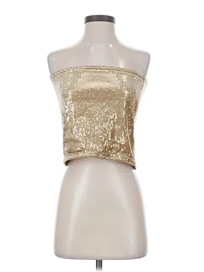 Pre-owned Shein Tube Top Gold Metallic Pattern Strapless Neckline Tops